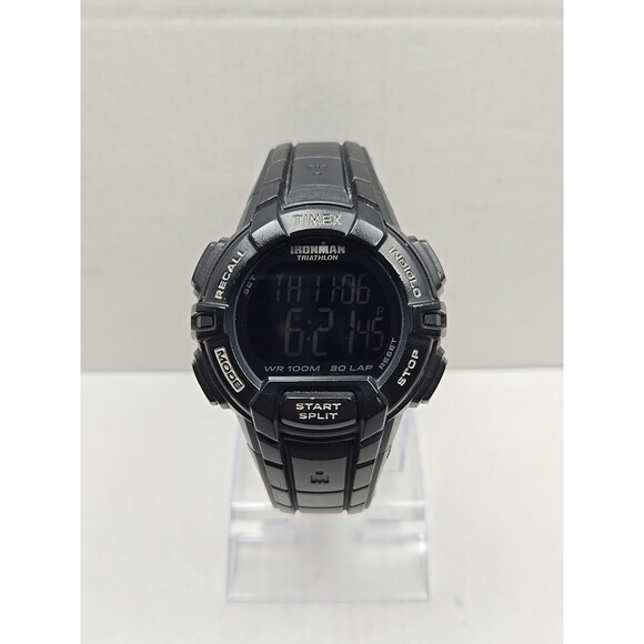 Timex Ironman Rugged 30 Laps Watch Indiglo 45mm Black Chrono Digital New Battery - Picture 1 of 12